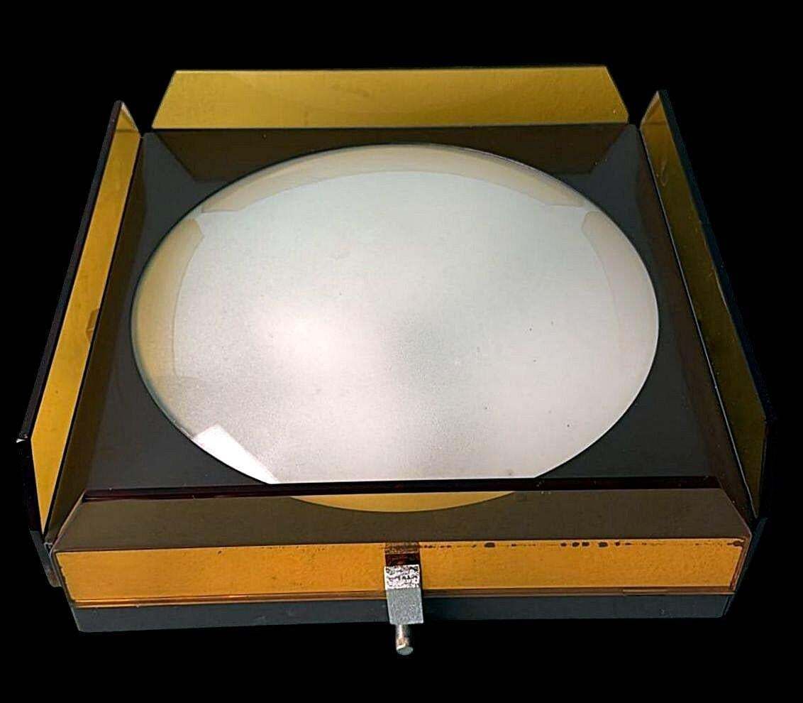 Veca For Fontana Arte  Italian Crystal, Glass And Metal Ceiling Light photo for sale