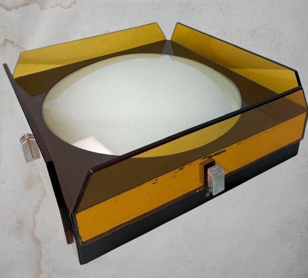 Veca For Fontana Arte  Italian Crystal, Glass And Metal Ceiling Light photo buy