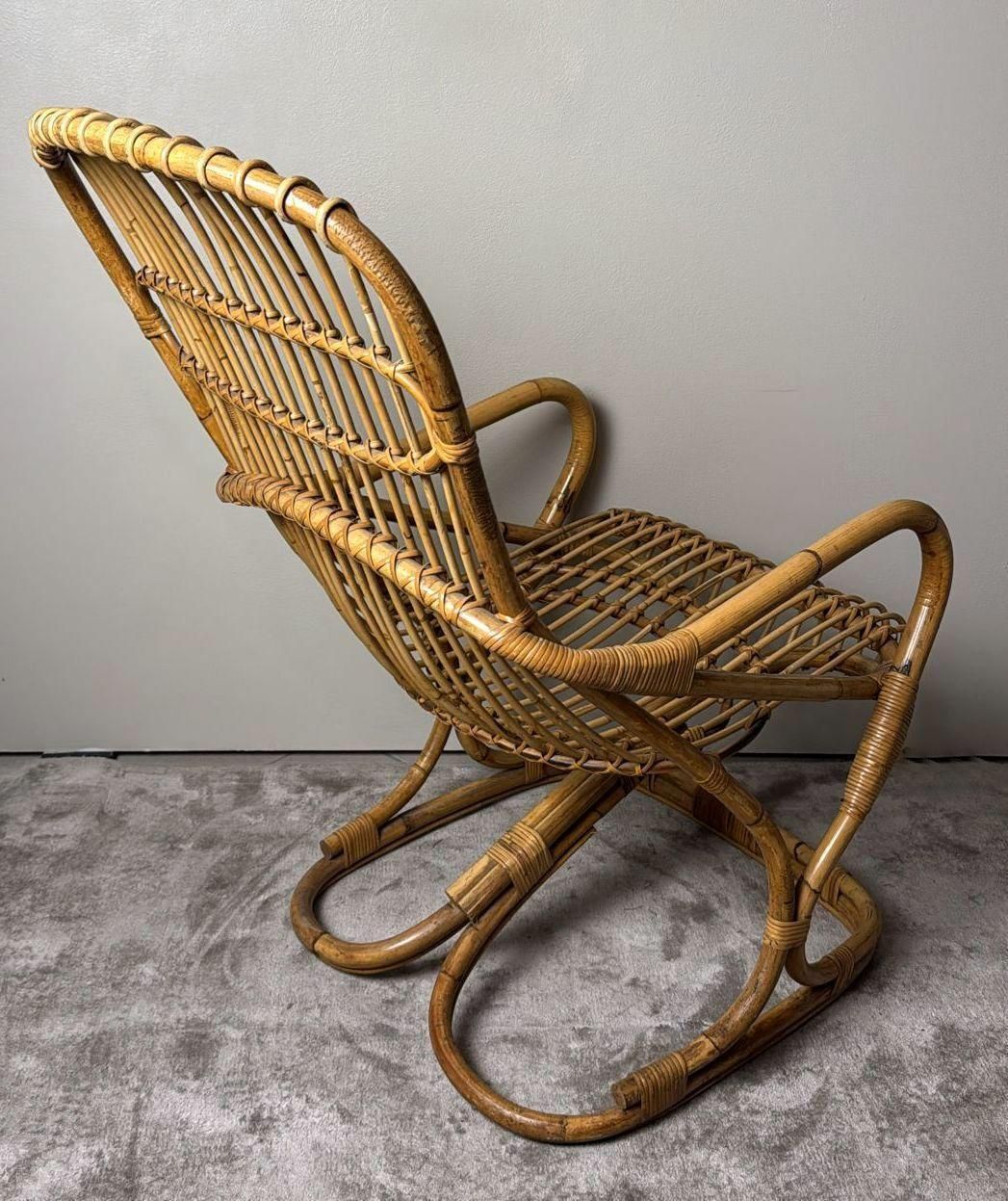 Rustic Style Large Italian Bamboo And Wicker Cane Armchair photo for sale
