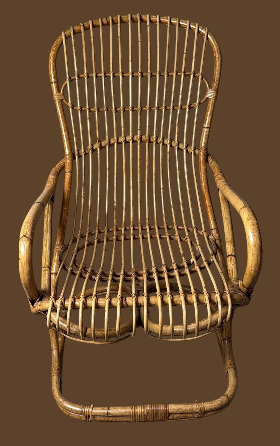 Rustic Style Large Italian Bamboo And Wicker Cane Armchair photo Furniture