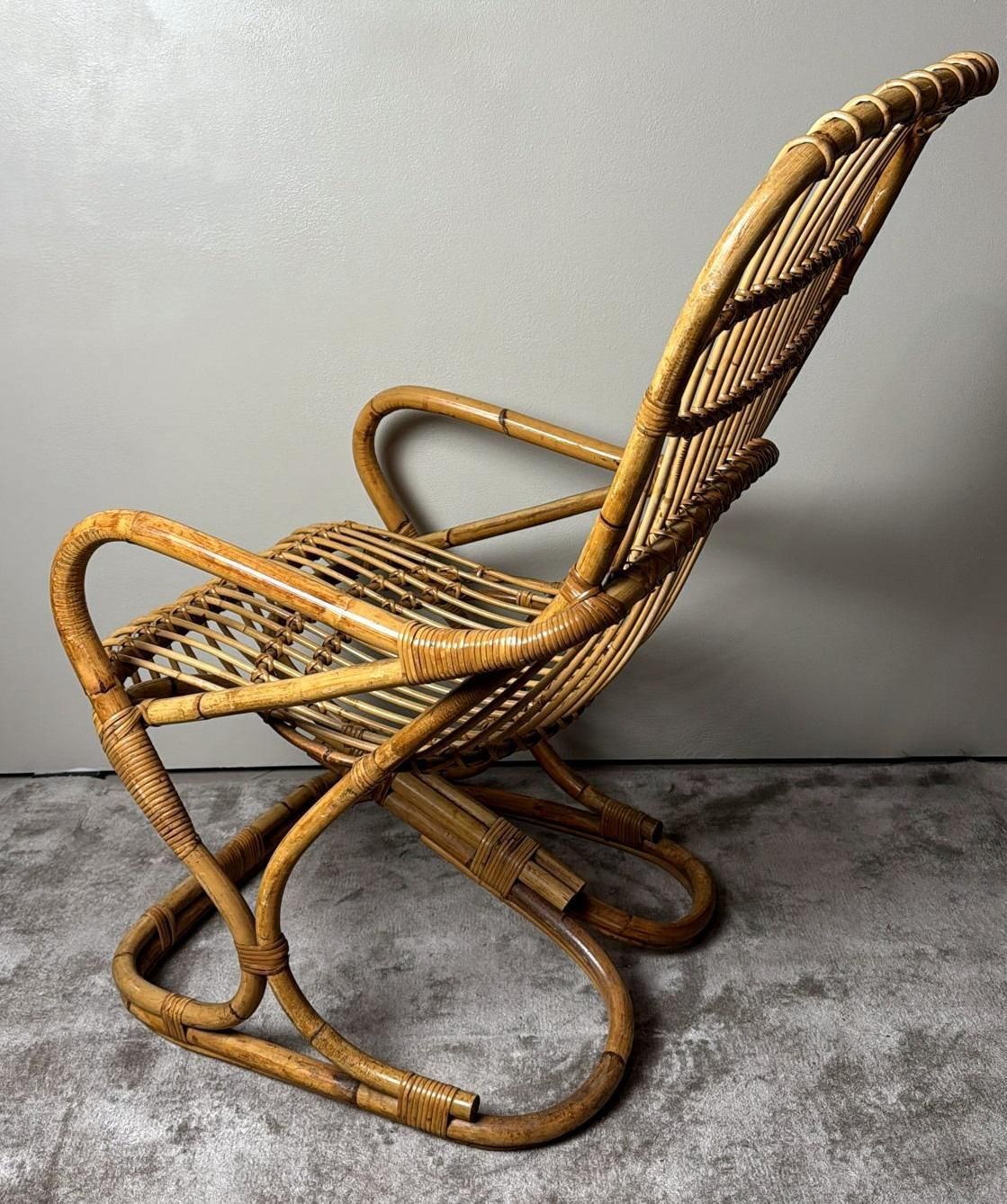 Rustic Style Large Italian Bamboo And Wicker Cane Armchair photo buy