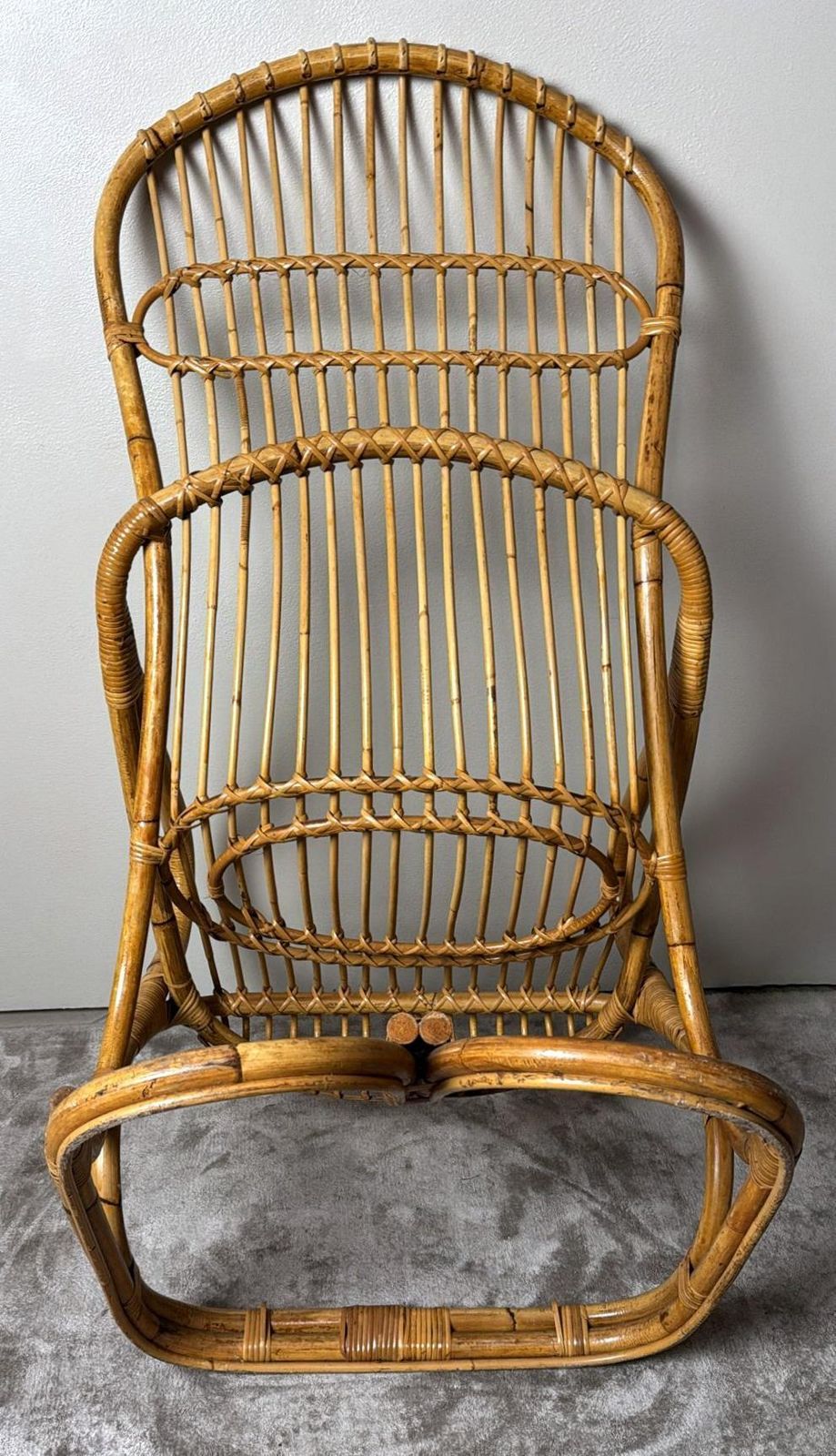 photo vintage Rustic Style Large Italian Bamboo And Wicker Cane Armchair