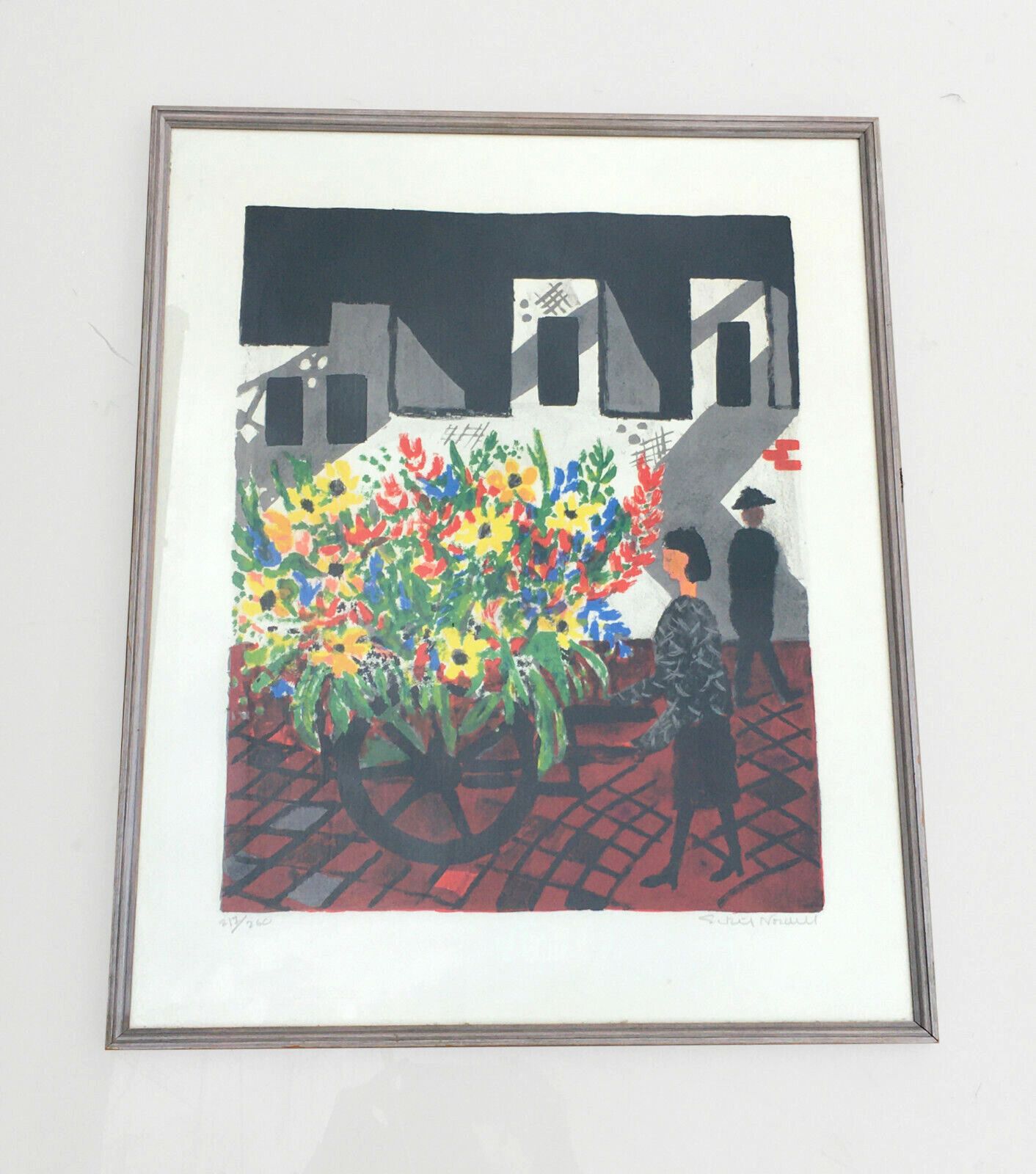 Vintage Lithography On Paper Abstract Cityscape Print, Signed By S. N In 1972 photo for sale