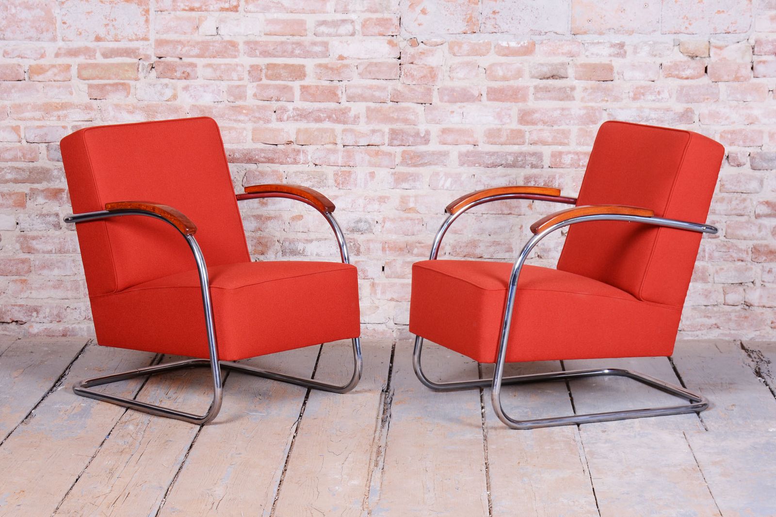 Pair Of Restored Bauhaus Armchairs, By Mücke Melder, Beech, Chrome, Czech, 1930s photo furniture