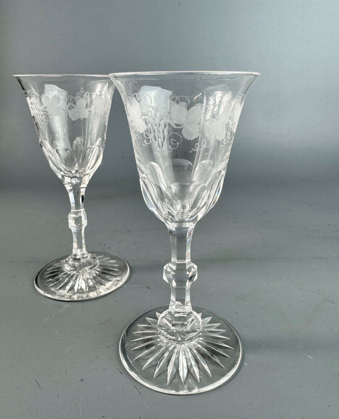 Set Of Six Edwardian Vine Engraved Sherry / Port Glasses photo for sale