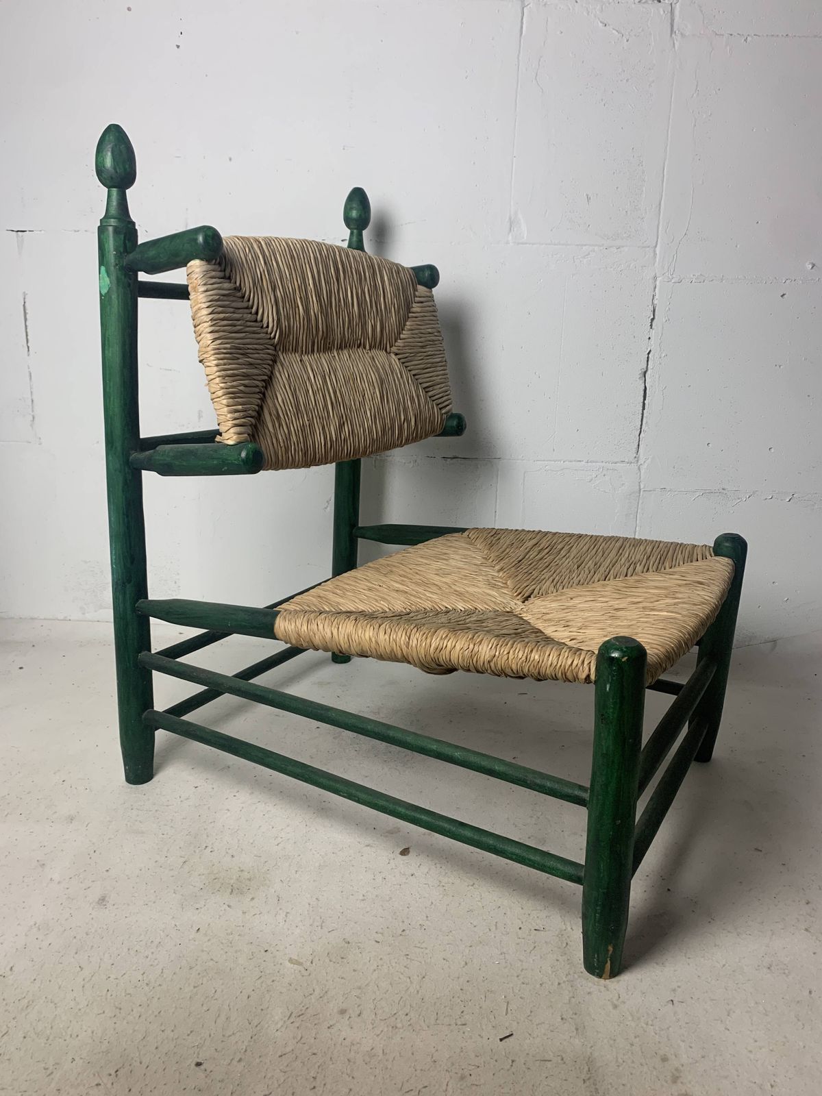 French Straw Rush Low Lounge Chair In The Style Of Charles Dudouyt, 1950s photo for sale