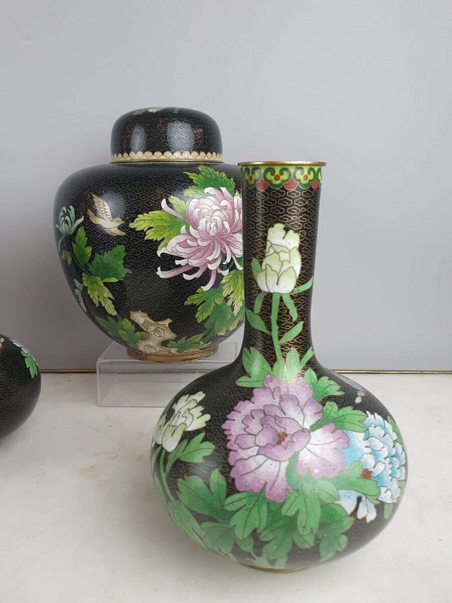 Set Of 4 Cloisonné Bronze Vases, China 20th Century photo Home Decor