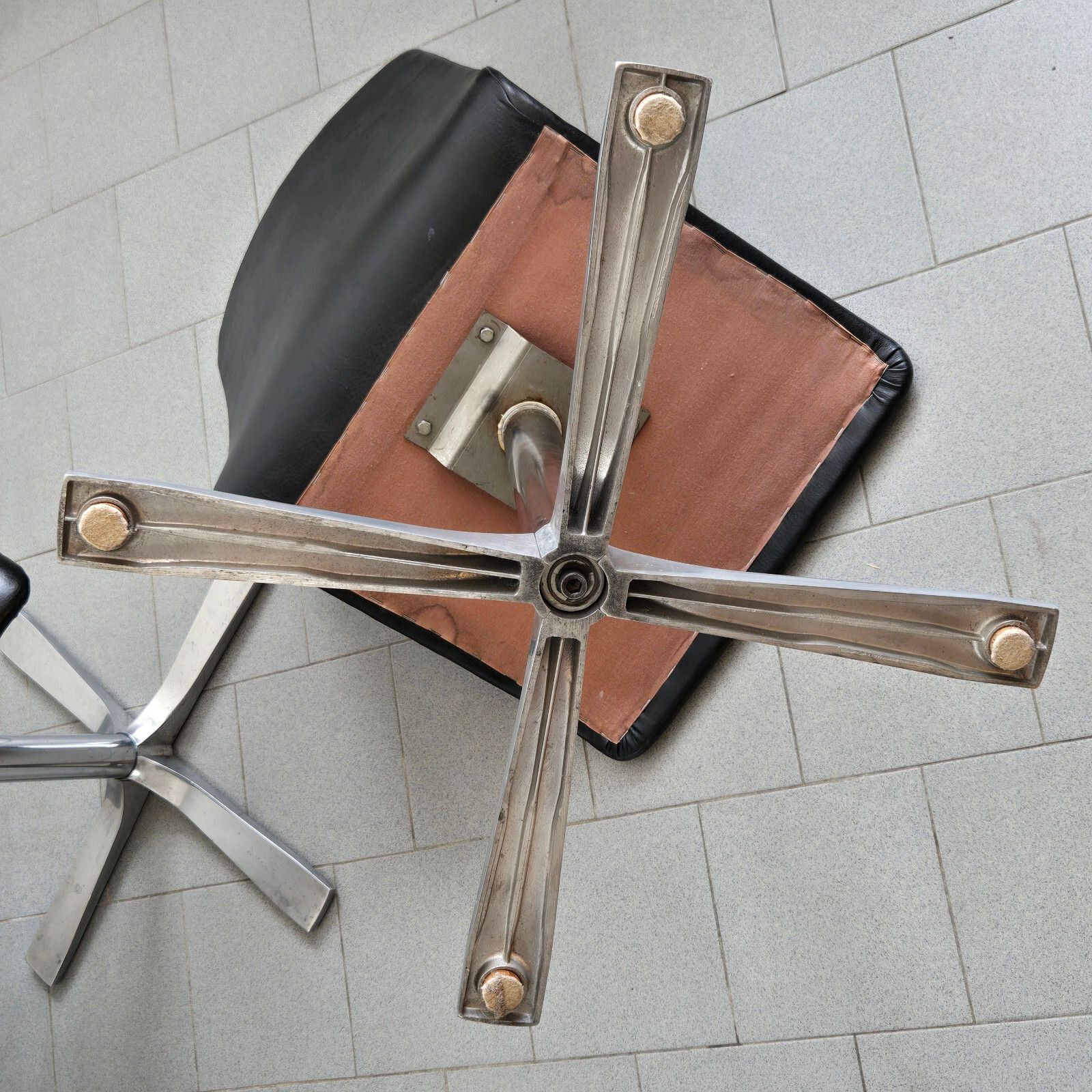 Vintage 1970s Black Skai & Metal Swivel Chair Suite Of 4 Brush & Chrome photo vintage