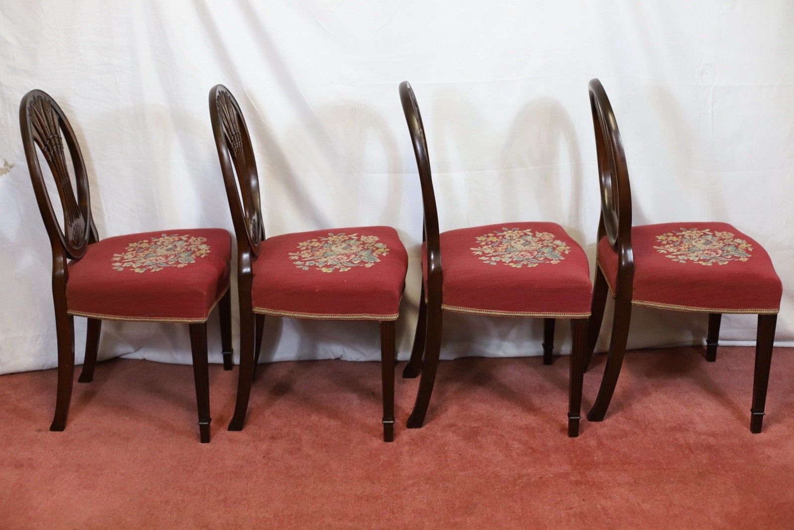 Lovely Set Of Eight Victorian Carved Mahogany Hepplewhite Style Dining Chairs photo 1532.0