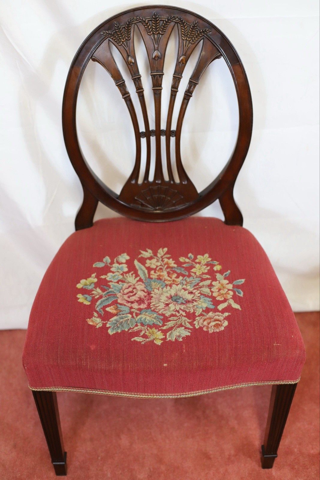 photo for sale Lovely Set Of Eight Victorian Carved Mahogany Hepplewhite Style Dining Chairs