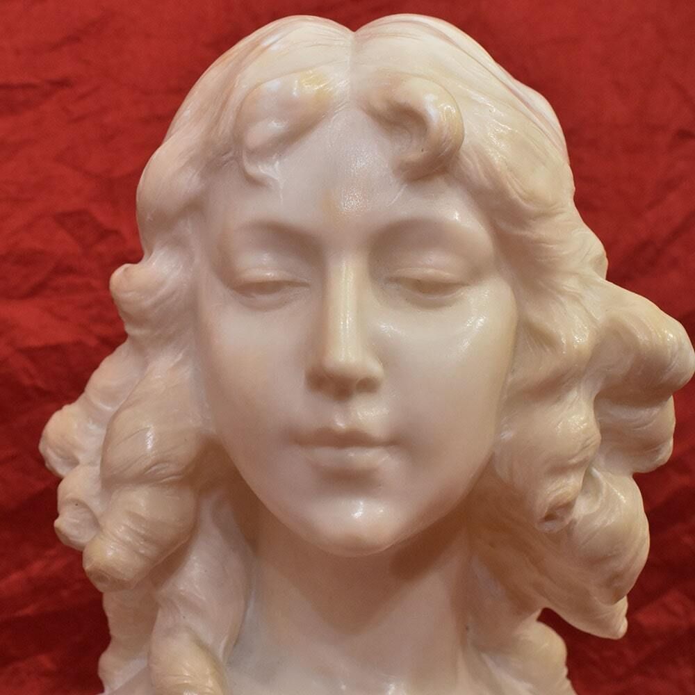 Antique Statues, Marble, Bust Of Woman, Young Girl Sculpture, XIX Century. photo for sale