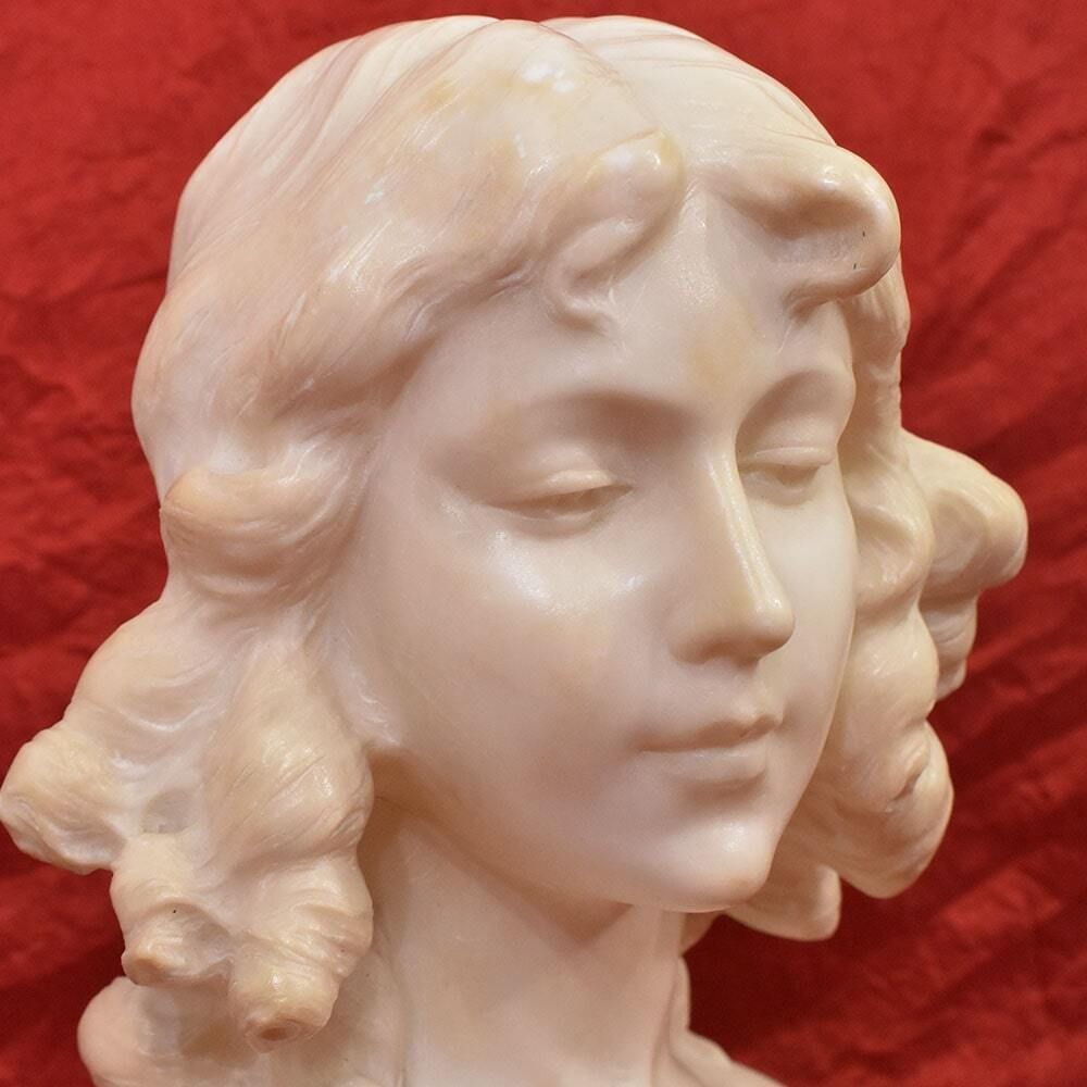 Antique Statues, Marble, Bust Of Woman, Young Girl Sculpture, XIX Century. photo Art