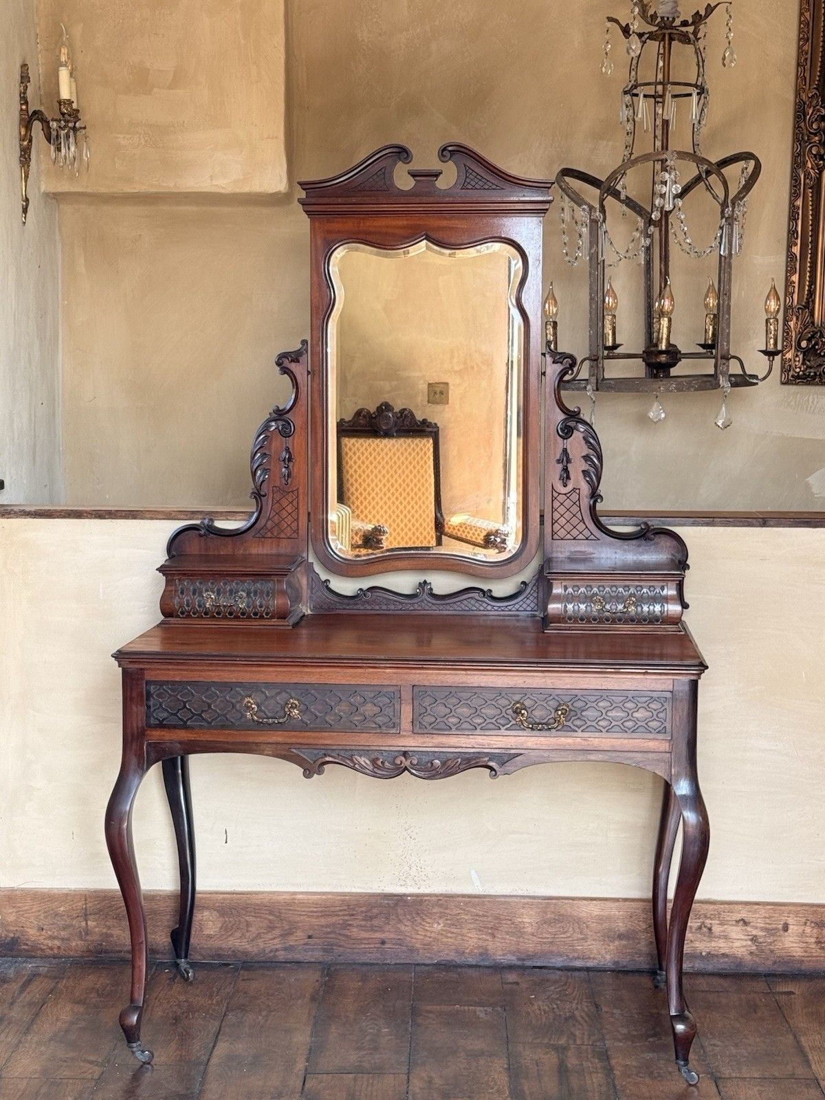 Fine  English Victorian Antique Mahogany Carved Dressing Table By Maple Co photo buy