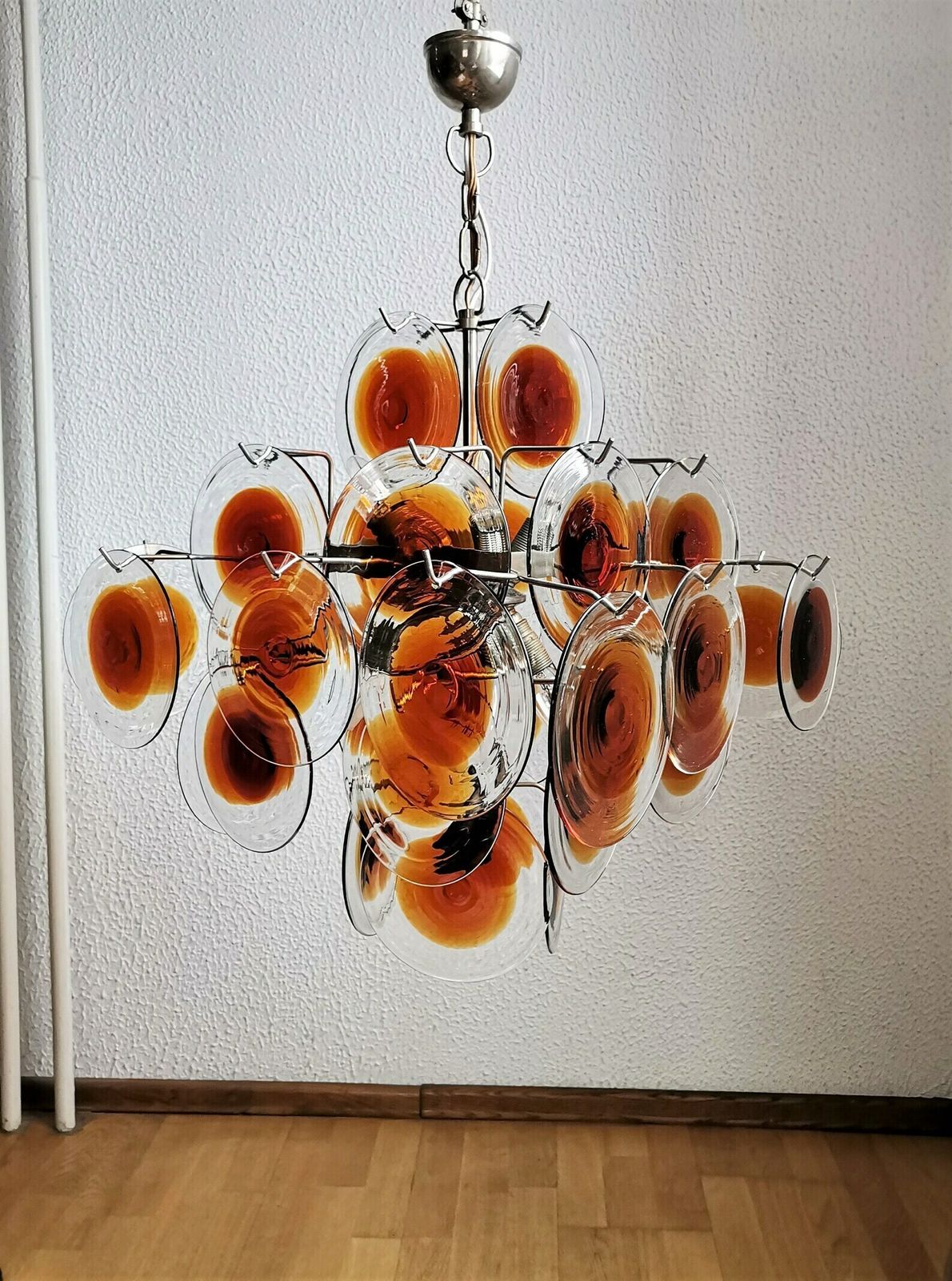 photo for sale Vintage Murano Disc Chandelier / 36 Discs / Gino Vistosi For Mazzega / Space Age / 1960s Italy / Mid Century Modern