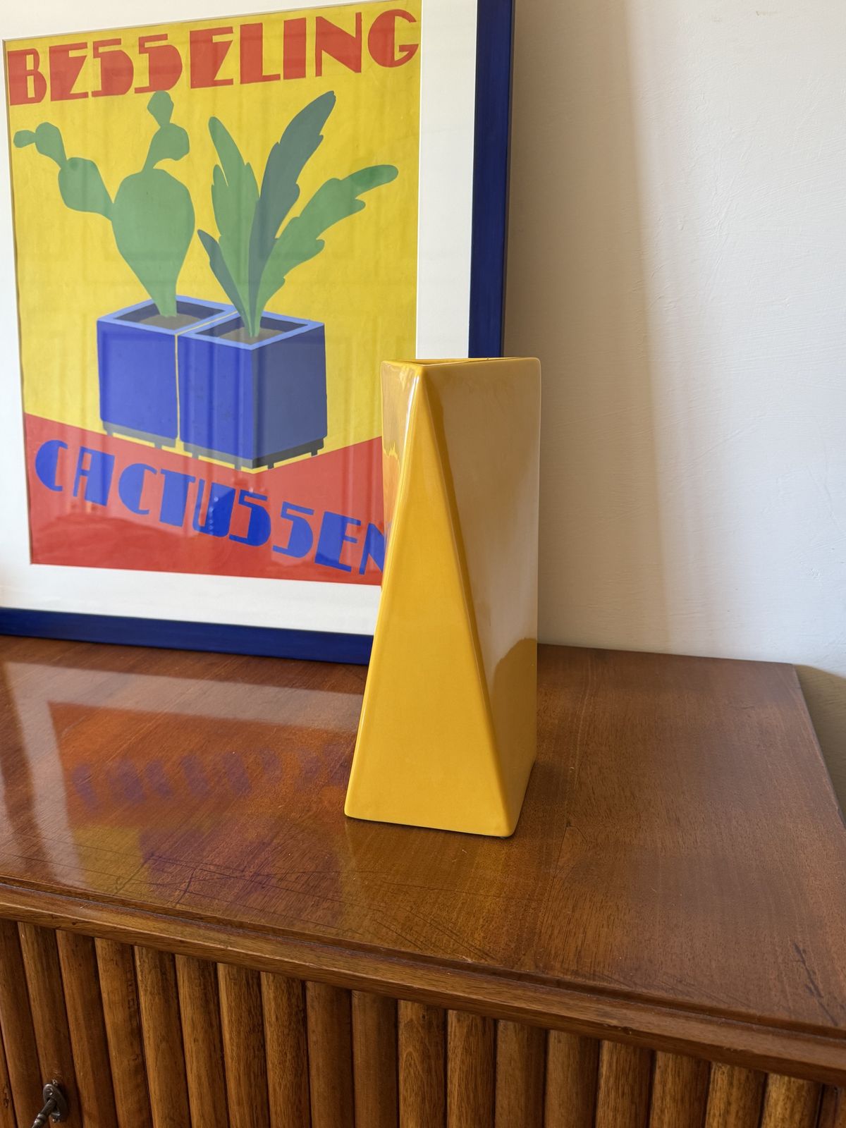 Space Age Yellow Ceramic Vase, Pietro Arosio, Parravicini Italy Ca. 1960 photo furniture