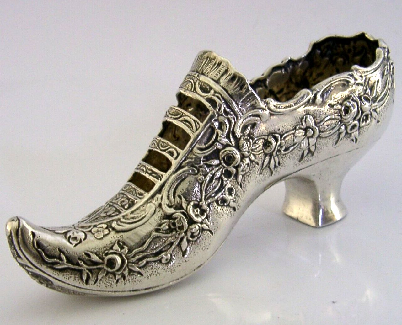 Rare Large German Hanau Solid Silver Shoe Dish Pin Cushion C1890 Novelty Antique photo furniture