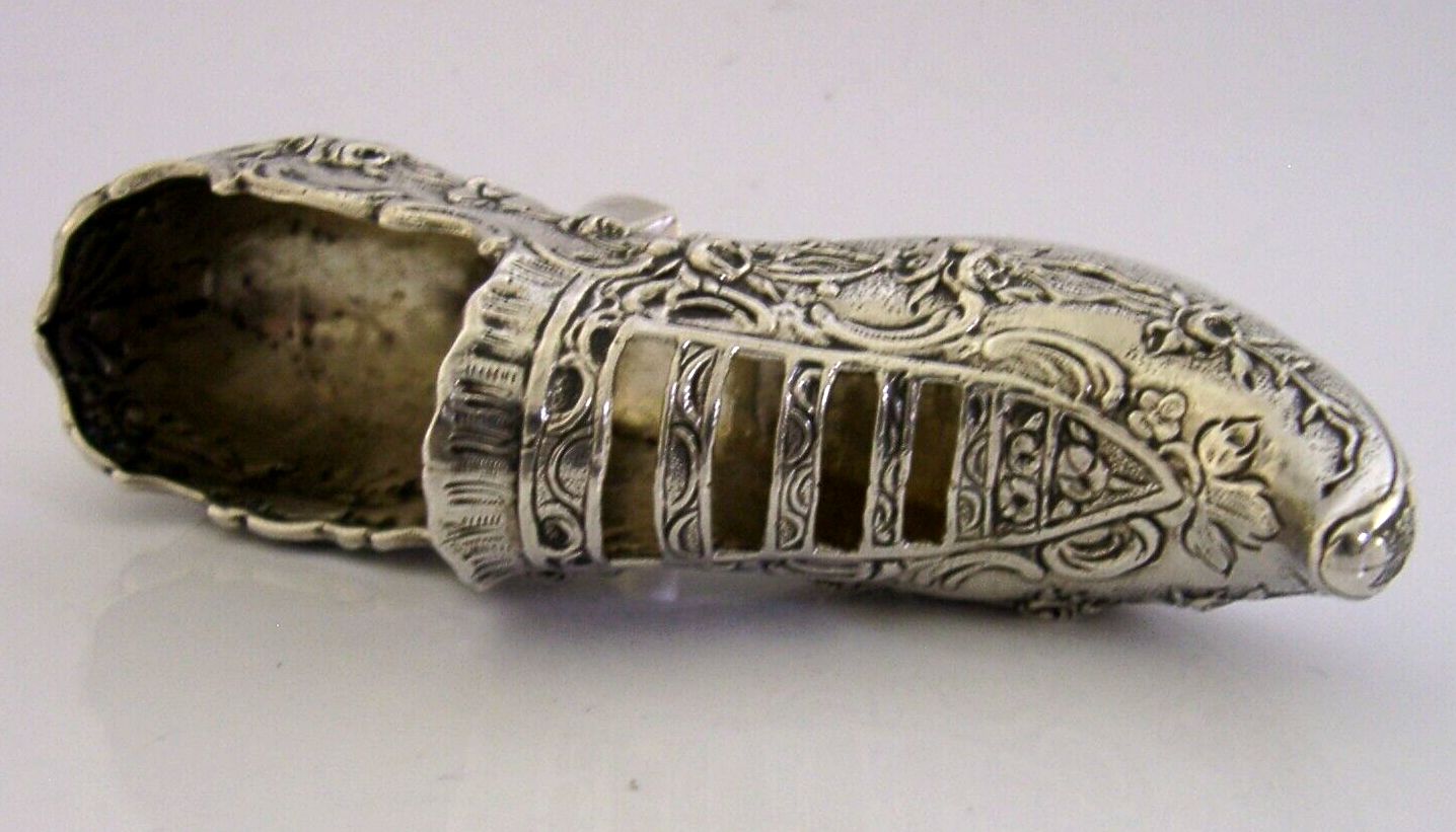 Rare Large German Hanau Solid Silver Shoe Dish Pin Cushion C1890 Novelty Antique photo vintage