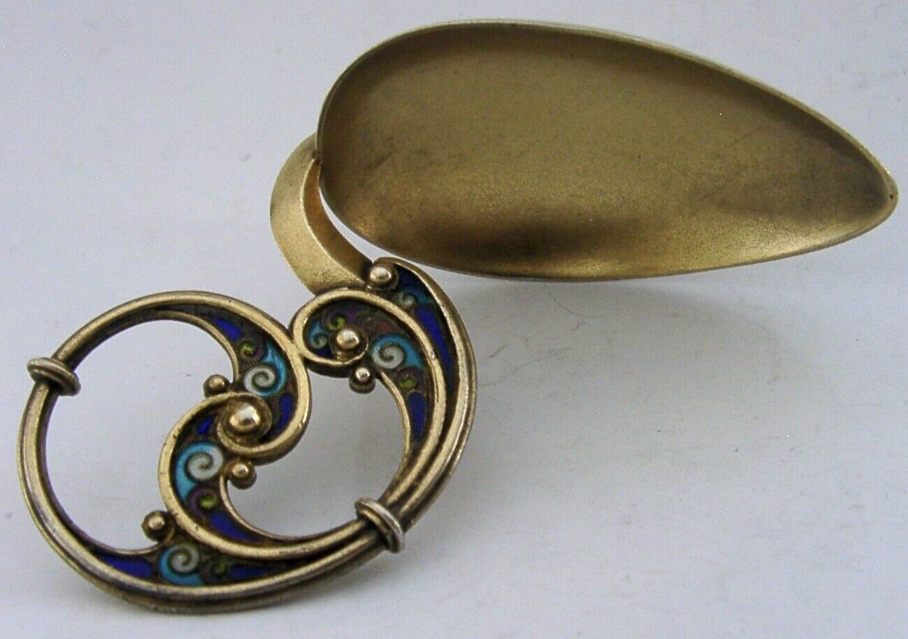 Superb Sterling Silver Gilt Plique A Jour Caddy Spoon C1900 Norwegian Antique photo 275.0