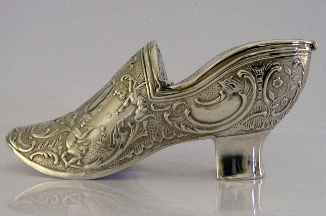 Good Size 4 Inch Rare German Hanau Solid Silver Shoe Box C1900 Antique 60g photo 425.0