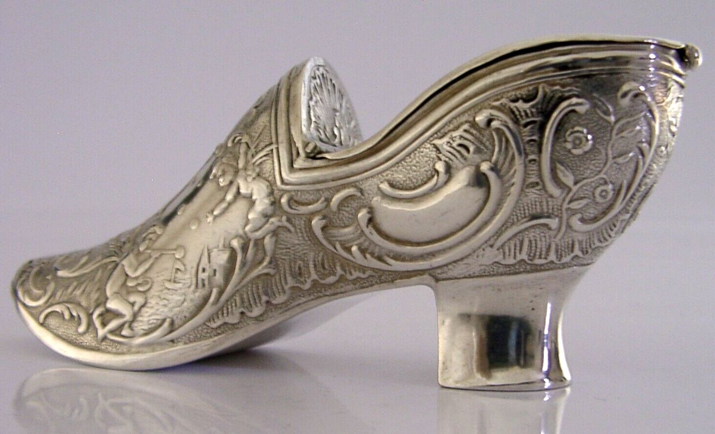 Good Size 4 Inch Rare German Hanau Solid Silver Shoe Box C1900 Antique 60g photo vinterior