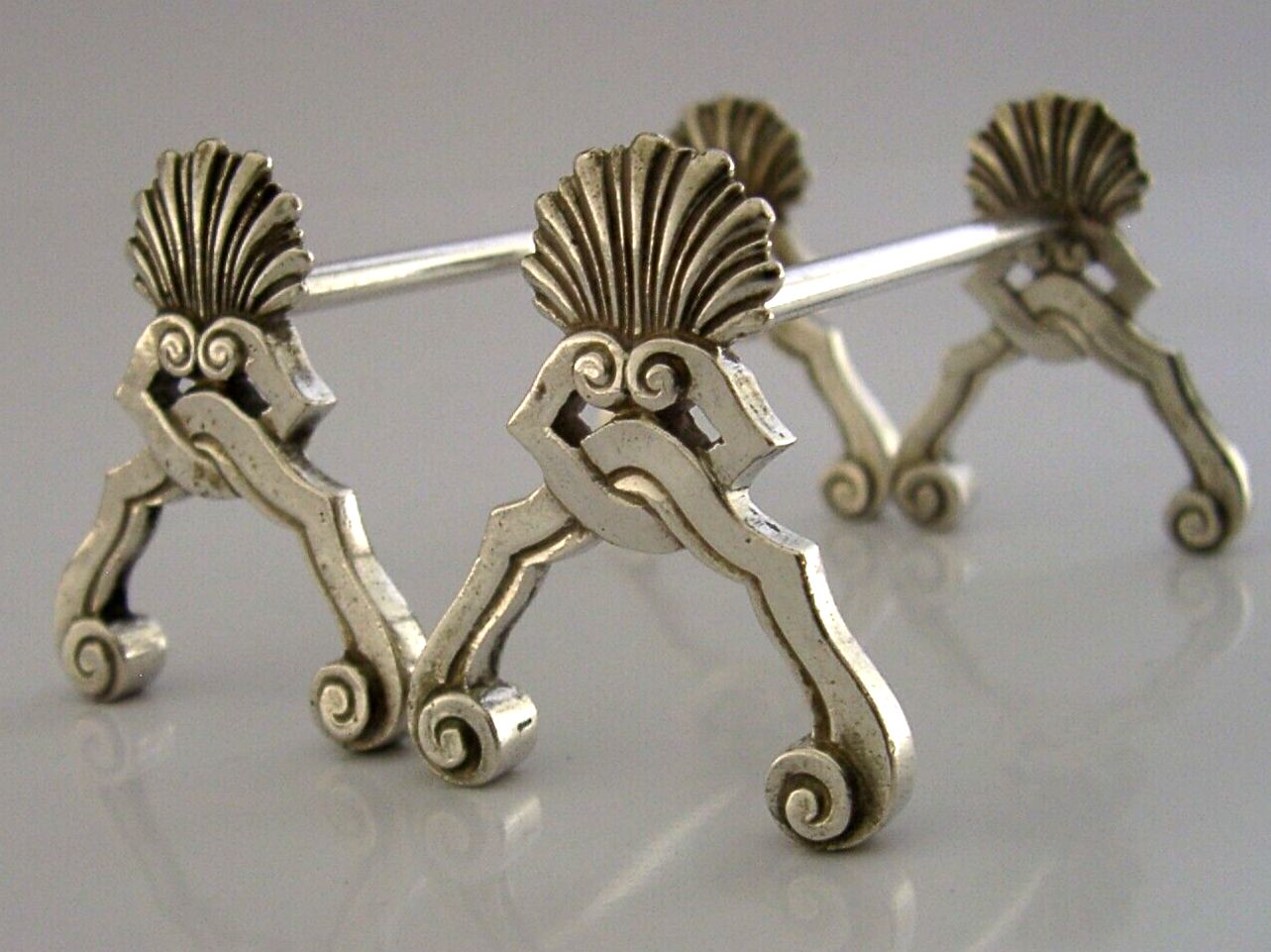 Belgian 800 Cast Solid Silver Cutlery Rests C1920 Antique Art Deco 70g photo for sale