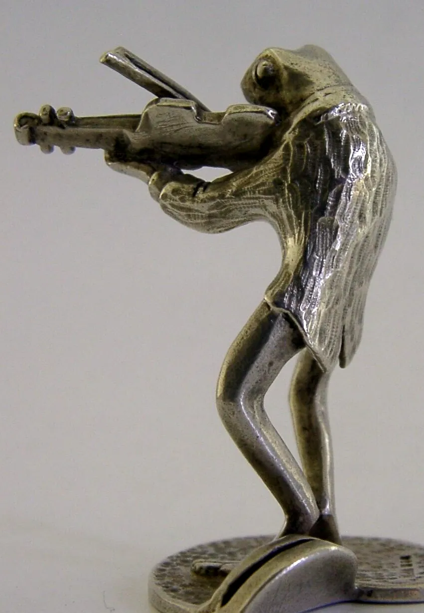 Sterling Silver Animal Frog Playing Violin Menu Holder London 1989 Novelty photo Art