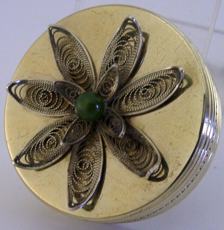 English Sterling Silver Jade Filigree Flower Box 1985 Margaret Limited Edition photo Home Decor