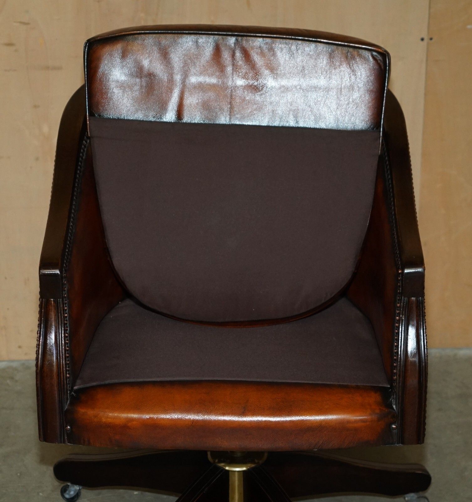 photo for sale Vintage Fully Restored Brown Leather Barrel Back Directors Captains Armchair