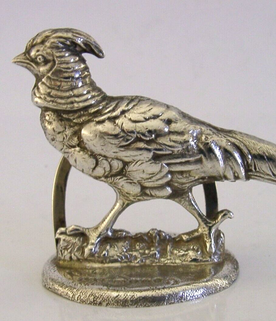 Superb Large Solid Sterling Silver Golden Pheasant Menu Holder 1977 Animal 60g photo for sale