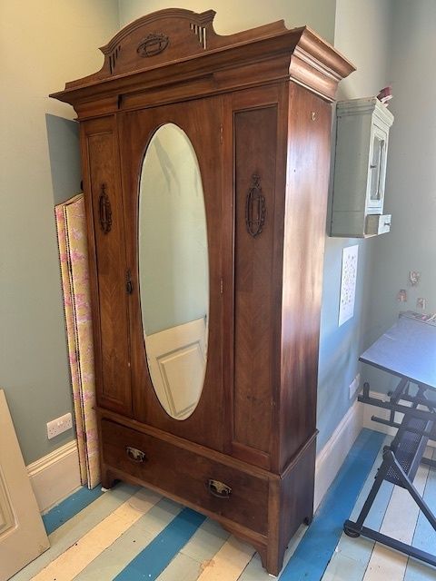 Armoire Wardrobe Antique French Carved Mahogany Mirrored photo furniture