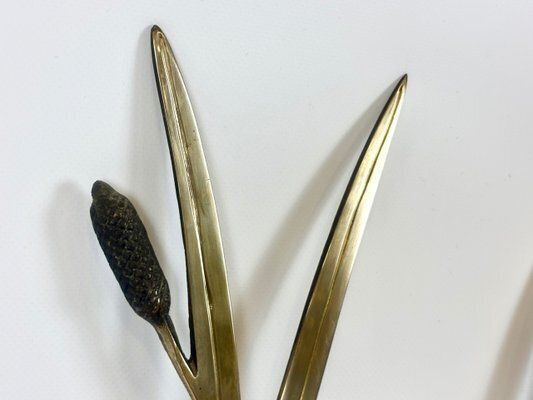 photo furniture Mid Century Modern Brass Wall Sculpture With Crane Birds In Reeds, 1960s