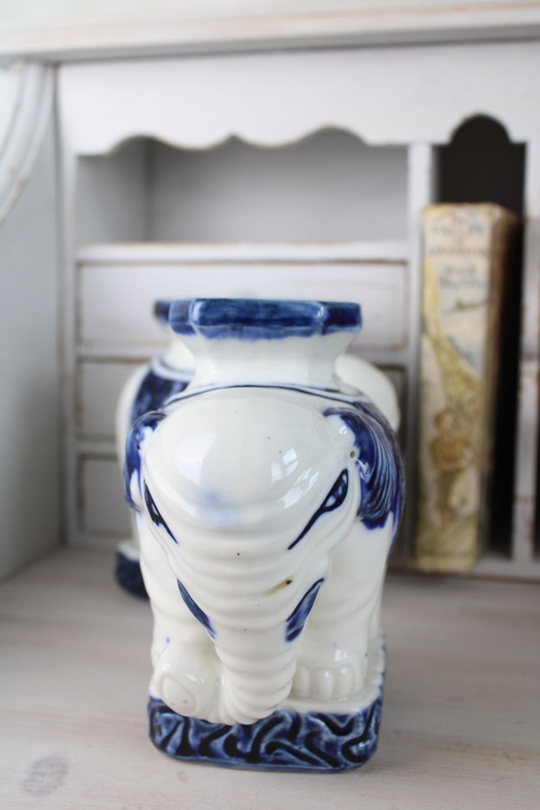 Pair Of Blue And White Ceramic Elephant Plant Stands photo furniture