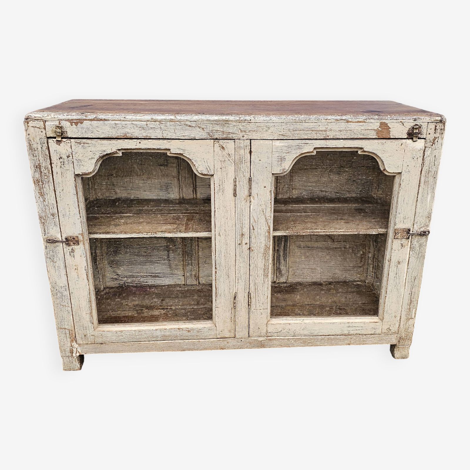 Old Glass Sideboard In Teak, 1800s