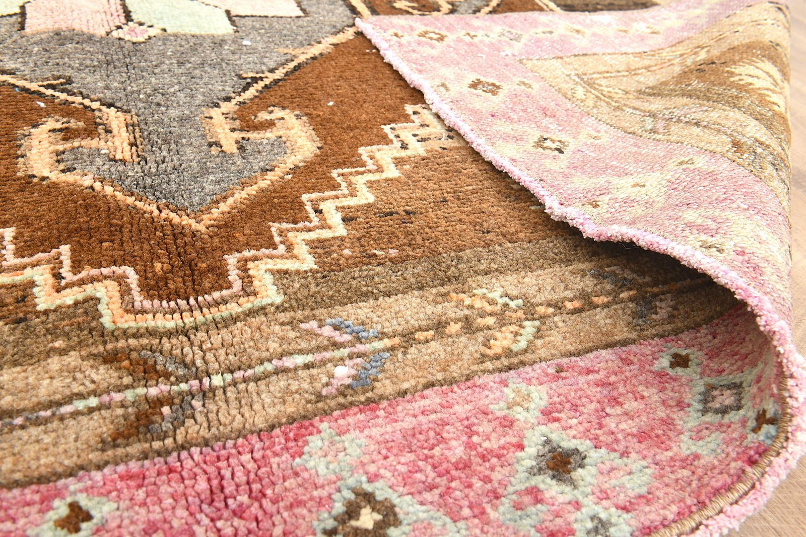 5'1x11'7 Ft, Vintage Turkish Wide Runner, Handmade, Soft Wool, Stair Rugs, Hallway Carpet, Woven Oushak Rug, Brown Orange Tones photo for sale