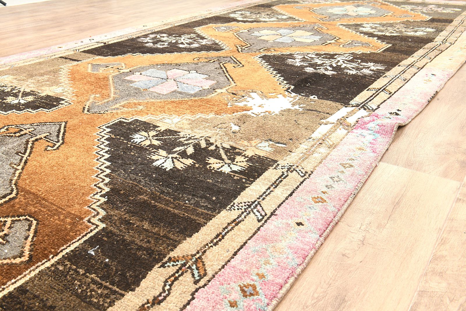 5'1x11'7 Ft, Vintage Turkish Wide Runner, Handmade, Soft Wool, Stair Rugs, Hallway Carpet, Woven Oushak Rug, Brown Orange Tones photo buy