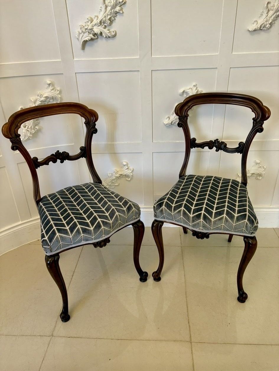 Pair Of Antique 19th Century Quality Carved Rosewood Side Chairs