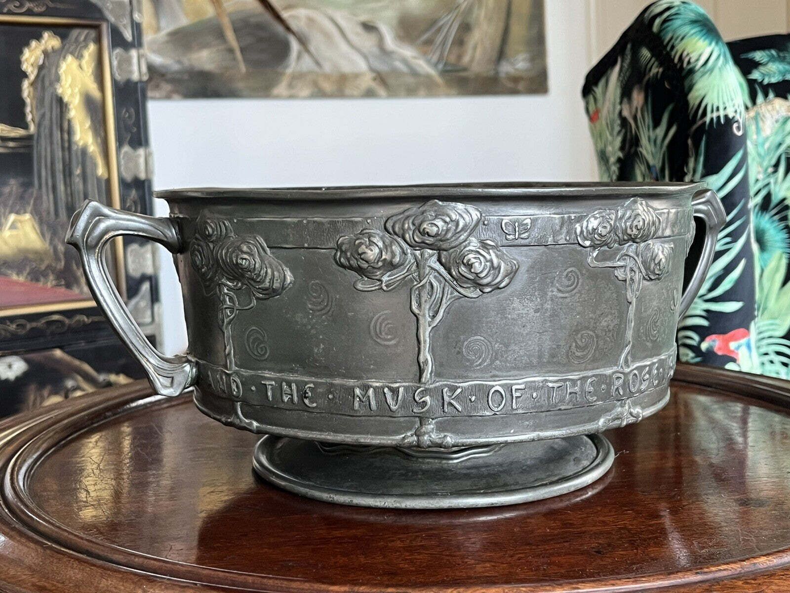 Liberty & Co Tudric Arts & Crafts 2 Handle Pewter Rose Bowl By David Veasey photo for sale