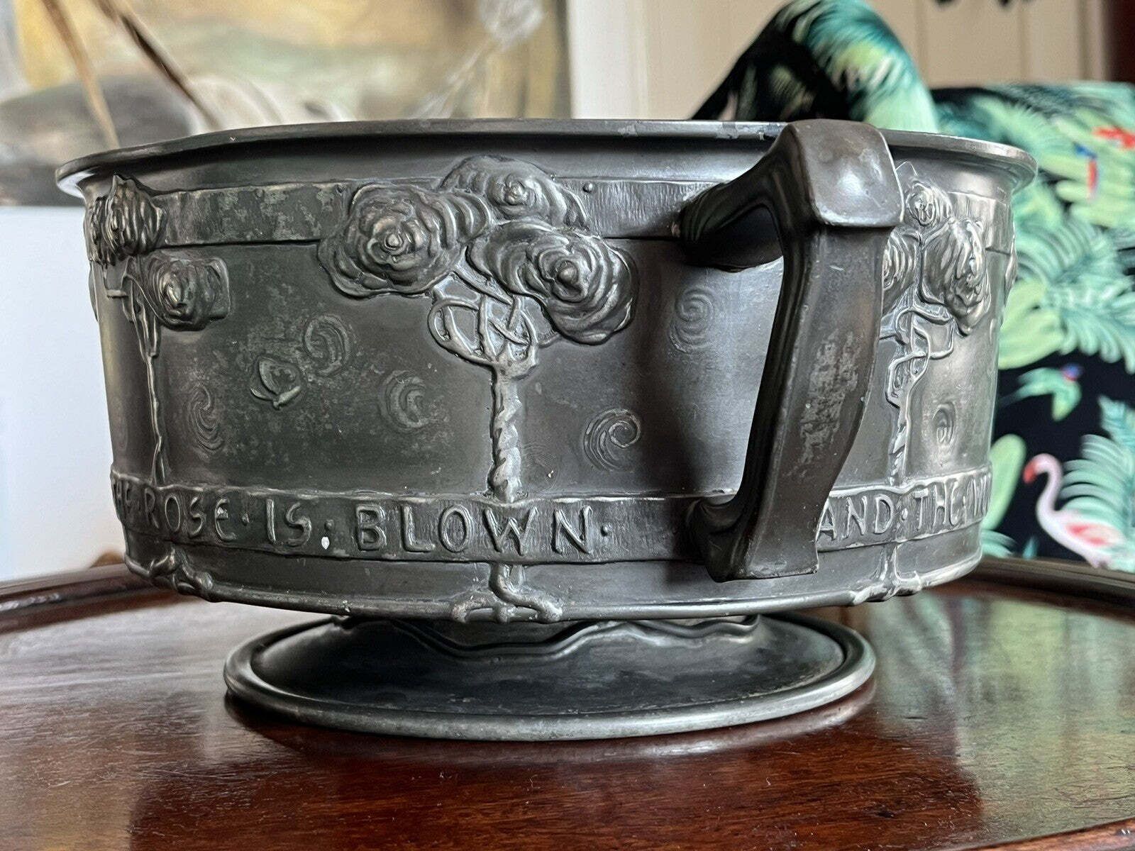 Liberty & Co Tudric Arts & Crafts 2 Handle Pewter Rose Bowl By David Veasey photo vinterior