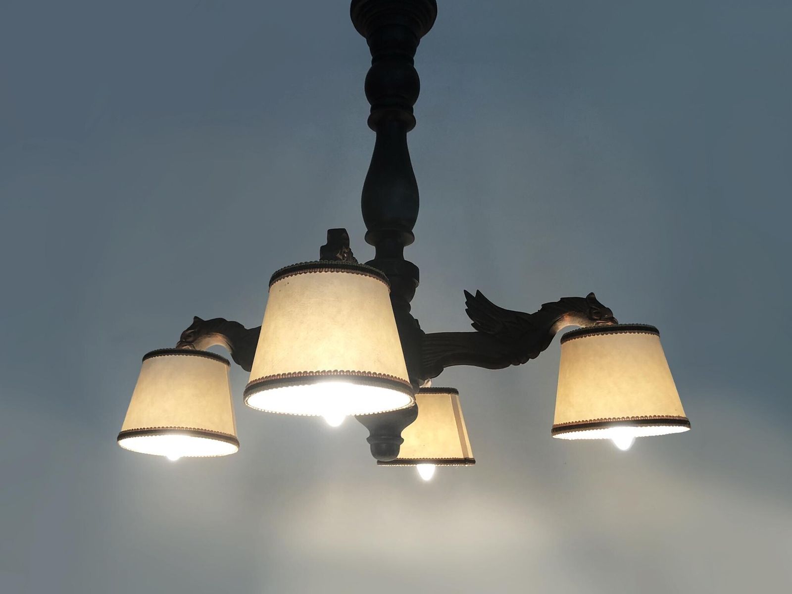 Antique 1950s Hand Carved Wooden Dragon Chandelier With 4 Lights photo furniture