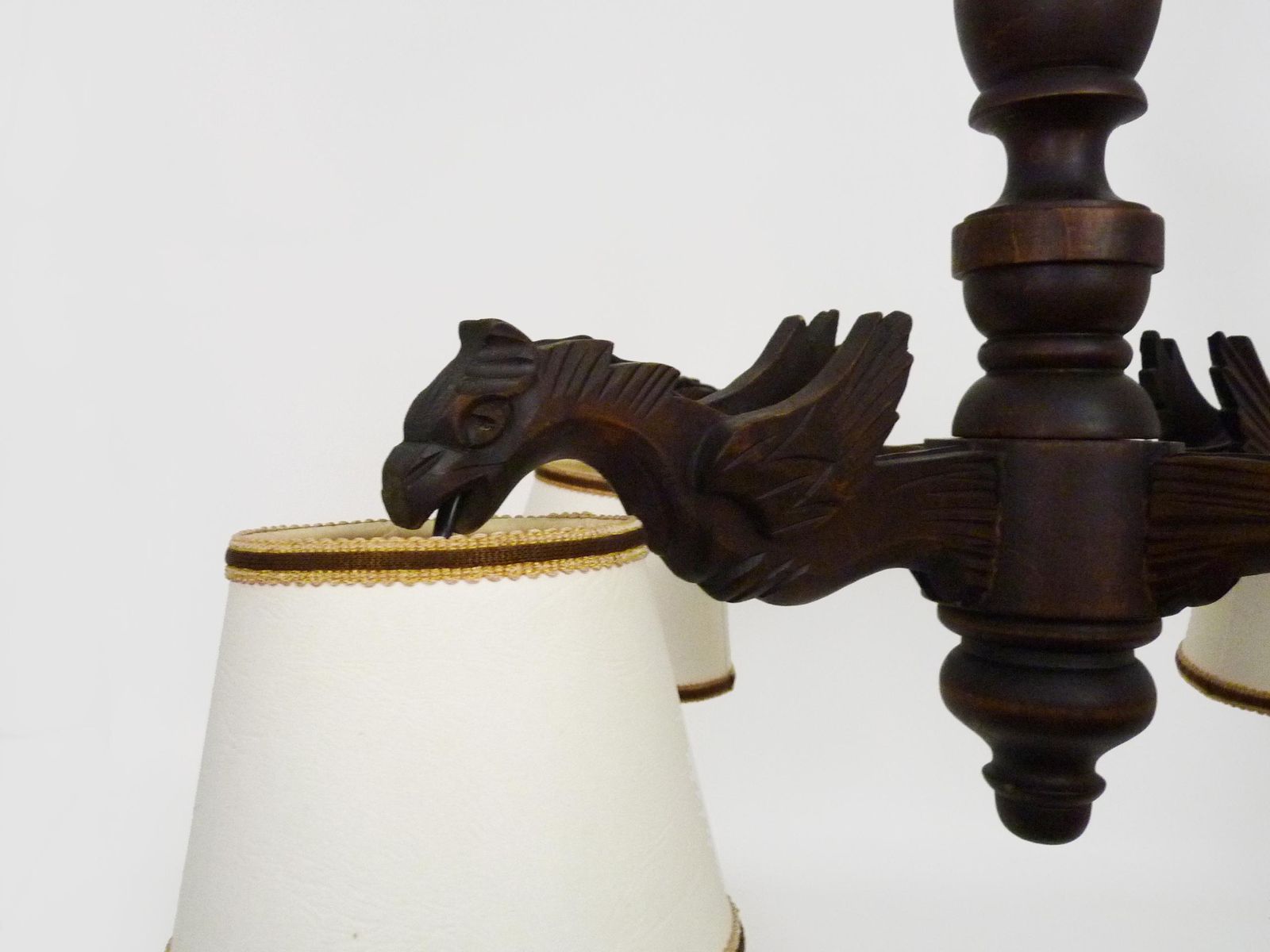 Antique 1950s Hand Carved Wooden Dragon Chandelier With 4 Lights photo Lighting