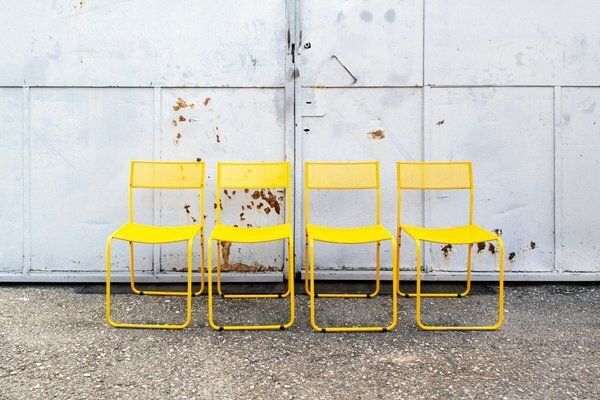 Perforated Metal Yellow Italian Chairs By Flyline, 1970s, Set Of 4