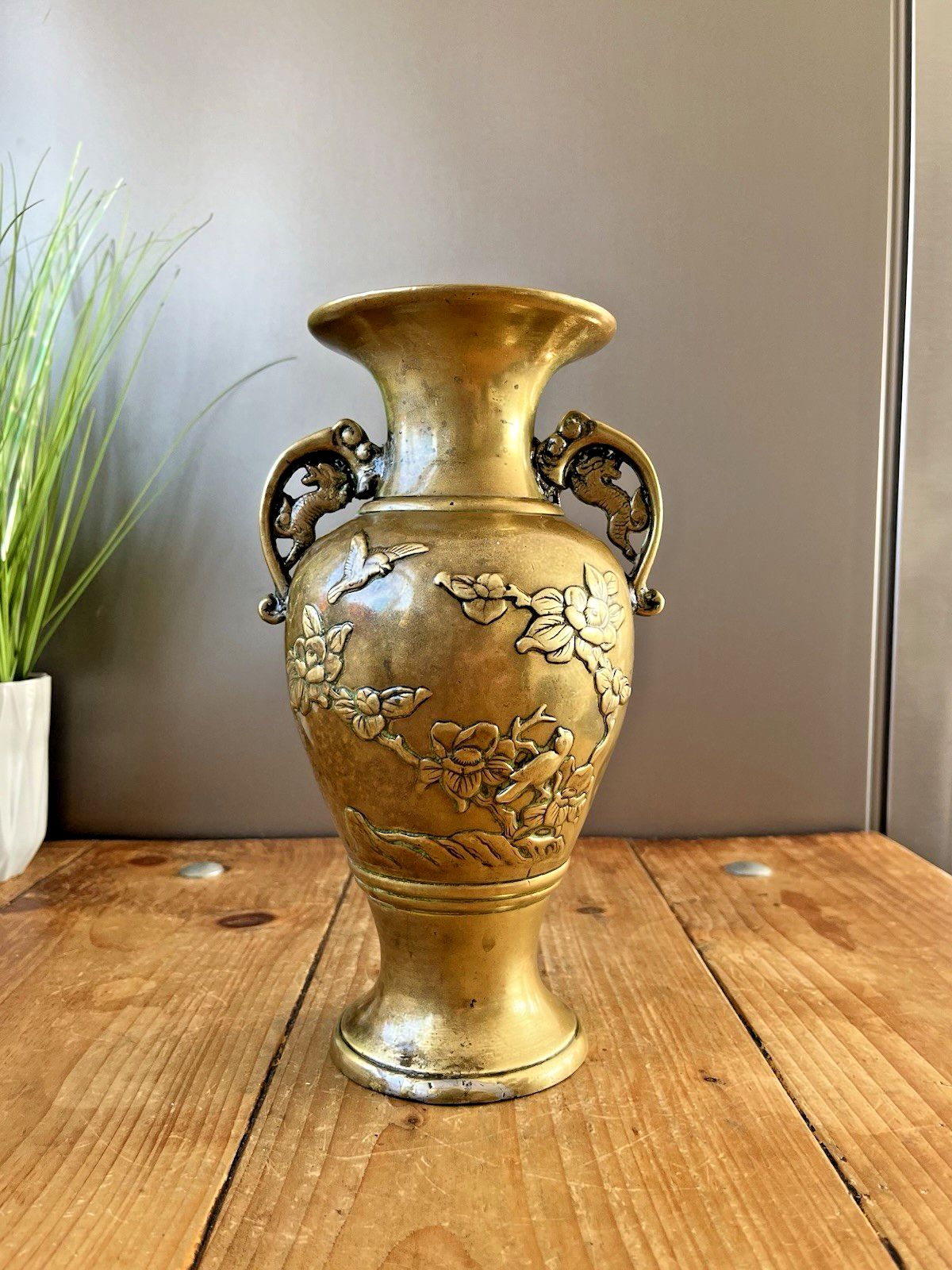 Antique Japanese Meiji Period Bronze / Brass Vase Bird Floral Aesthetic Movement photo 175.0