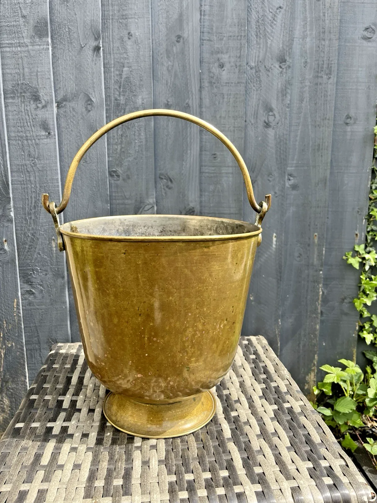 Vintage Indian Brass Hanging Pail Water Grain Ice Balti Bucket Flower Plant Pot photo 140.0