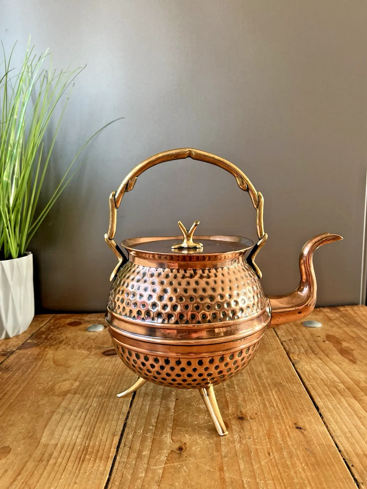 Antique Aesthetic Movement Copper & Brass Dimpled Spirit Kettle Was Benson Style photo vinterior