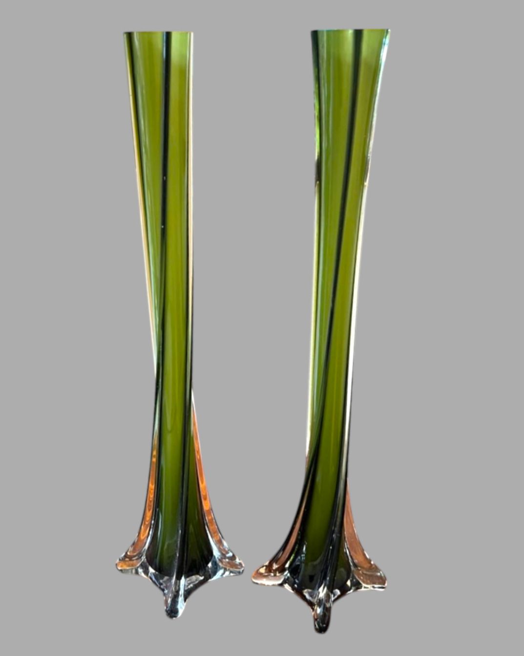 An Attractive Pair Lime Green Art Glass Bud Vases photo furniture