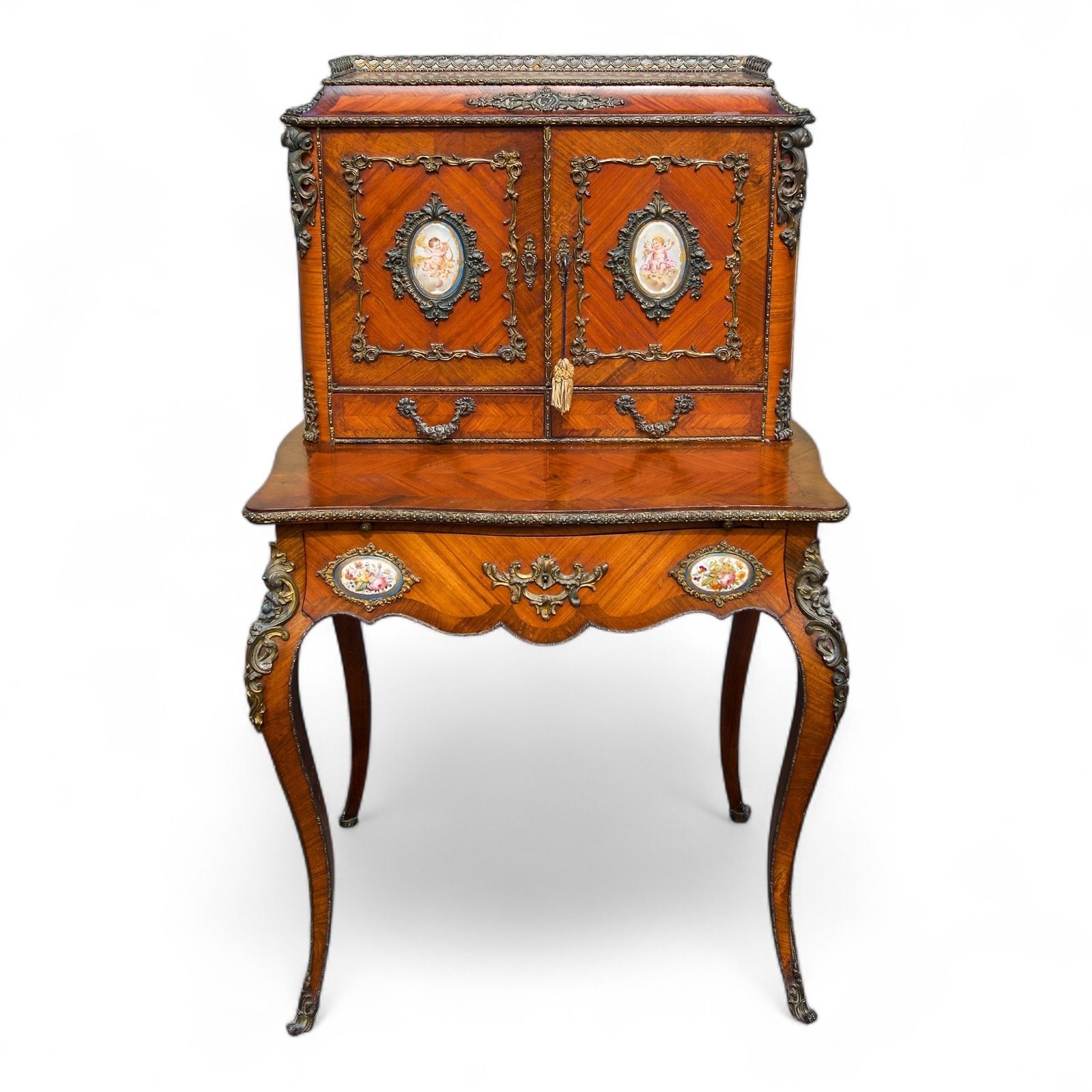 Antique French Kingwood Side Cabinet With Porcelain Plaques