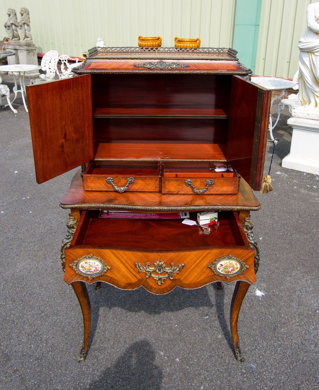 Antique French Kingwood Side Cabinet With Porcelain Plaques photo 3600.0