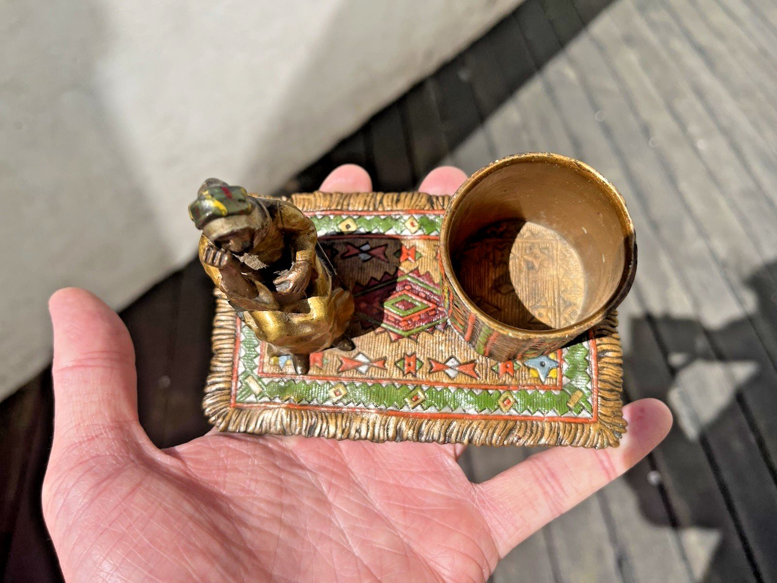 220.0 Antique Cold Painted Bronze Austria Arab Carpet Match Holder After Franz Bergman photo
