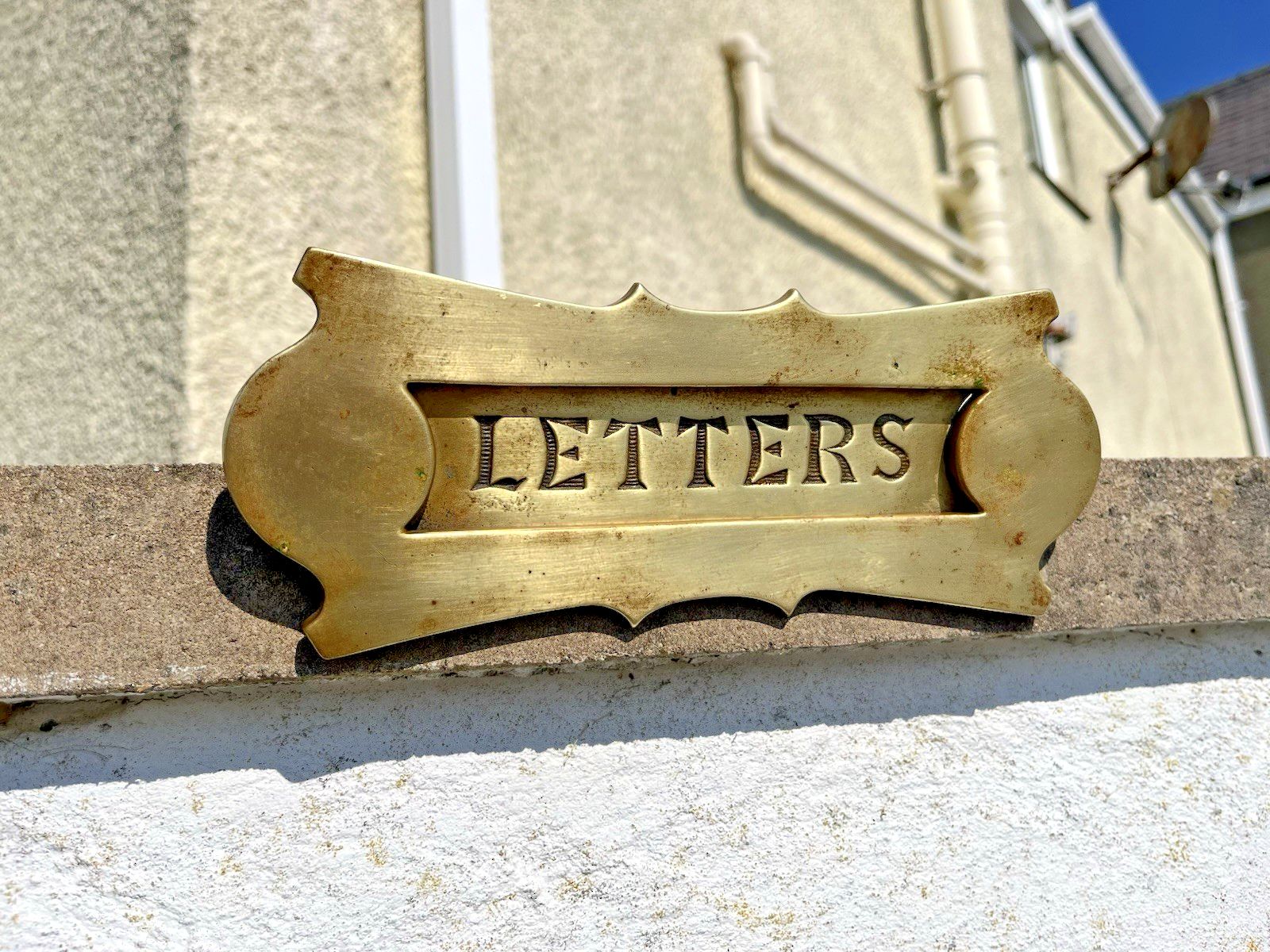 Reclaimed Antique 20's Art Deco Brass Door Knocker Mail Letter Box Posting Slot photo for sale