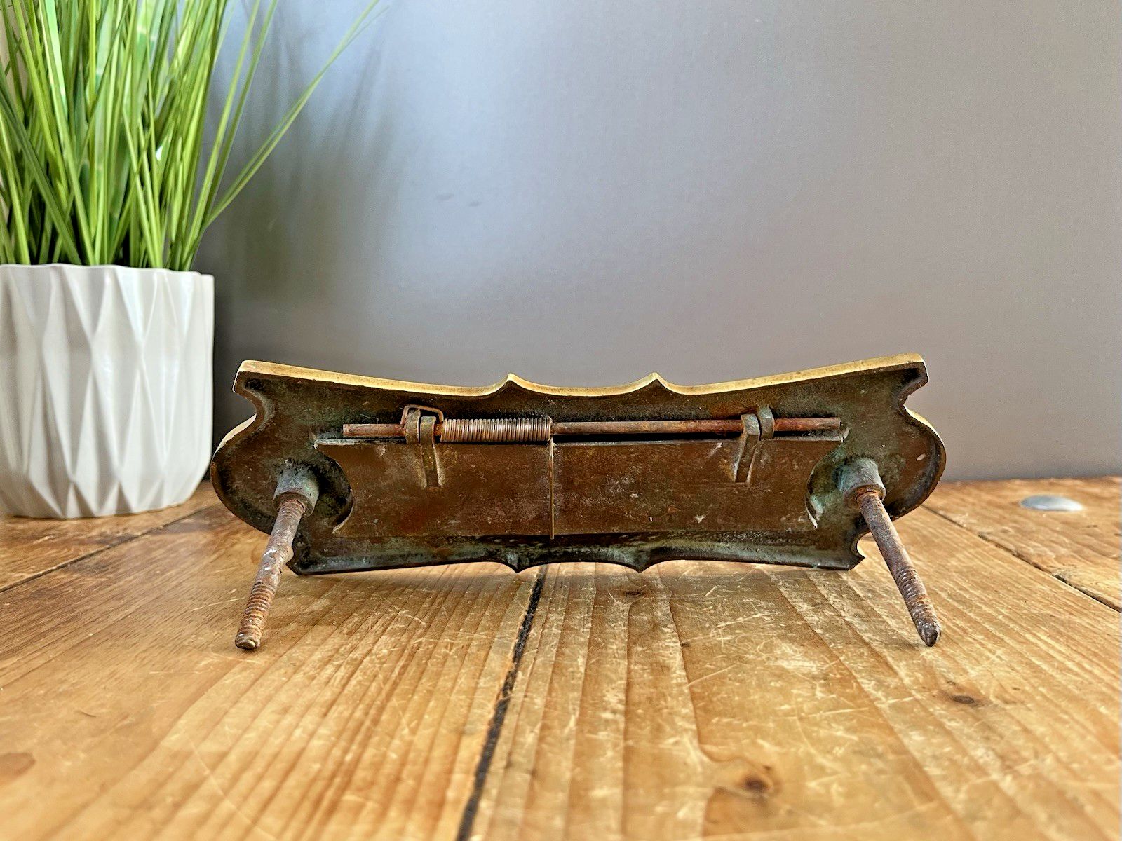 Reclaimed Antique 20's Art Deco Brass Door Knocker Mail Letter Box Posting Slot photo vintage